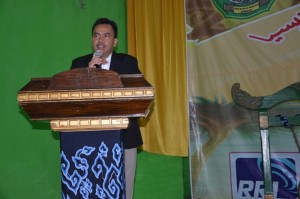 Dr. Ilman Nafi'a, M. Ag Dekan FITK memberikan sambutan dalam acara GBA HMJ PBA Tahun 2016.