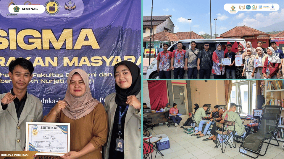 Mahasiswa DEMA FEBI UIN Siber Cirebon mengikuti kegiatan donor darah SIGMA di Desa Teja Majalengka