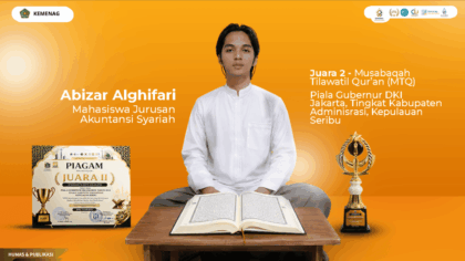 Abizar Alghifari mahasiswa Akuntansi Syariah FEBI UIN Siber Syekh Nurjati Cirebon meraih Juara II MTQ Piala Gubernur DKI Jakarta.
