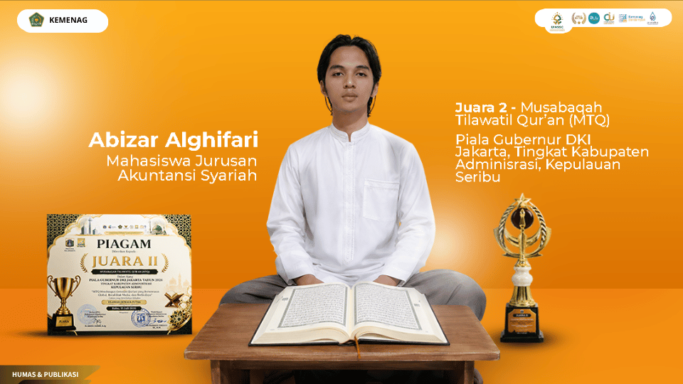 Abizar Alghifari mahasiswa Akuntansi Syariah FEBI UIN Siber Syekh Nurjati Cirebon meraih Juara II MTQ Piala Gubernur DKI Jakarta.