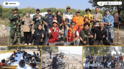 Aksi penanaman 320 bibit mangrove oleh KKN UIN Siber Syekh Nurjati Cirebon.
