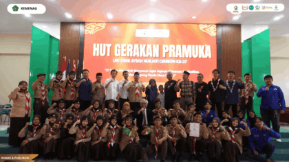 Foto bersama peserta HUT ke-37 Gerakan Pramuka UIN Siber Syekh Nurjati Cirebon usai seluruh rangkaian kegiatan.
