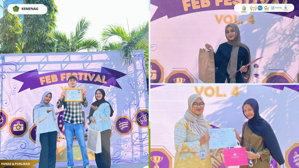 Mahasiswa FEBI UIN Siber Cirebon menerima penghargaan pada ajang FEB Festival Vol. 4 Universitas Muhammadiyah Cirebon.