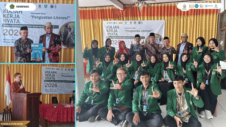 Mahasiswa KKN Kelompok 1 UIN Siber Syekh Nurjati Cirebon bersama Pemerintah Desa Astanalanggar pada pembukaan program pengabdian masyarakat di Balai Desa Astanalanggar.