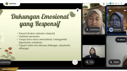 Relawan PSGAD UIN Siber Syekh Nurjati Cirebon mengikuti Pelatihan Konseling Sebaya Pertemuan Ke-3 secara daring melalui Google Meet.
