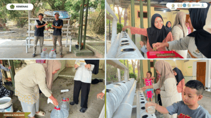 KKN 140 UIN Siber Cirebon bersama warga membuat hidroponik terasering dari botol bekas