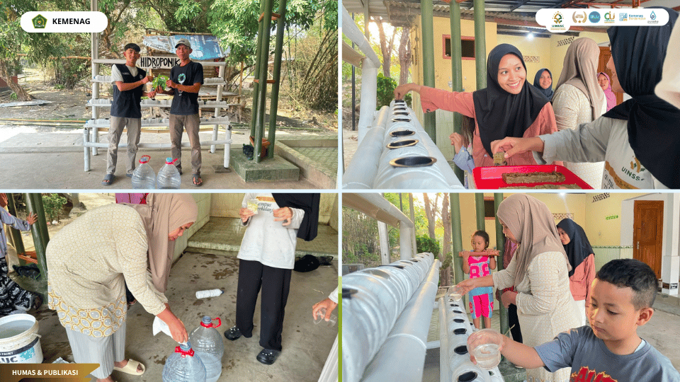 KKN 140 UIN Siber Cirebon bersama warga membuat hidroponik terasering dari botol bekas