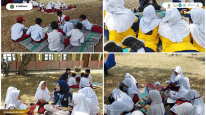 KKN 64 UIN Siber Cirebon mengadakan perpustakaan keliling di SDN 1 Slendra