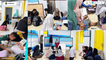 KKN Tematik Kelompok 56 mendampingi anak-anak Desa Kroya dalam kegiatan bimbingan belajar dan penguatan literasi