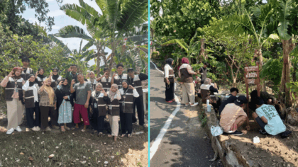 Mahasiswa KKN 122 membangun titik pengumpulan sampah di Desa Ciawigajah