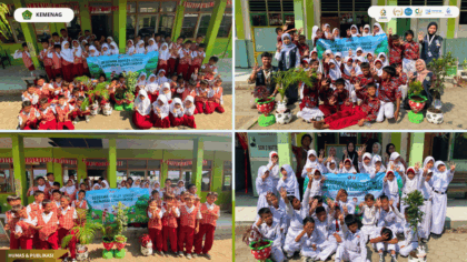 Mahasiswa KKN 124 UIN Siber Cirebon mengajak siswa SDN 1 Battembat menanam tanaman
