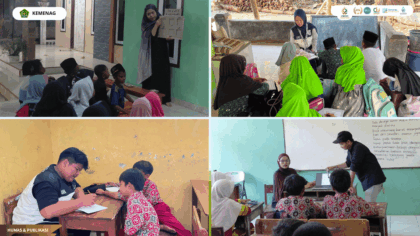 Mahasiswa KKN 13 UIN Siber Cirebon mendampingi anak-anak dalam program PELITA di Kanci Kulon