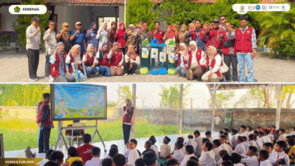 Mahasiswa KKN 143 memberikan edukasi pemilahan sampah kepada siswa SDN 1 Kalitengah