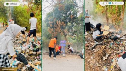 Mahasiswa KKN 18 UIN Siber Cirebon membersihkan gundukan sampah di Desa Sidamulya