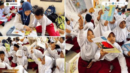Mahasiswa KKN 38 UIN Siber Syekh Nurjati Cirebon bersama KANCIL menggelar Perpustakaan Keliling di MI Islamiyah Jatimerta.