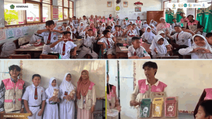 Mahasiswa KKN Kelompok 120 UIN Siber Cirebon memberikan edukasi pemilahan sampah kepada siswa SD Negeri 2 Klangenan