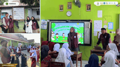 Mahasiswa KKN Kelompok 139 UIN Siber Syekh Nurjati Cirebon memberikan edukasi pemilahan sampah kepada siswa SDN 1 dan SDN 2 Beringin.