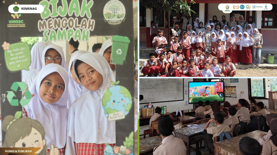 Mahasiswa KKN Kelompok 142 UIN Siber Cirebon memberikan edukasi pemilahan sampah kepada siswa SDN 1 Kalibaru.