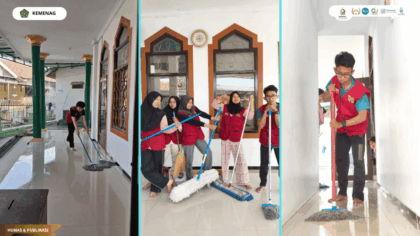 Mahasiswa KKN Kelompok 45 UIN Siber Syekh Nurjati Cirebon bersama takmir masjid melaksanakan kegiatan Jumat Bersih di Masjid Al-Hidayah Desa Mayung dengan membersihkan ruang salat, tempat wudu, to
