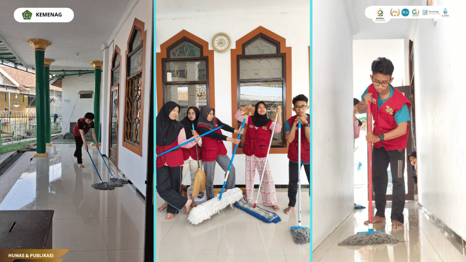 Mahasiswa KKN Kelompok 45 UIN Siber Syekh Nurjati Cirebon bersama takmir masjid melaksanakan kegiatan Jumat Bersih di Masjid Al-Hidayah Desa Mayung dengan membersihkan ruang salat, tempat wudu, to