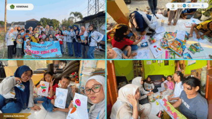 Mahasiswa KKN Kelompok 71 UIN Siber Syekh Nurjati Cirebon mendampingi anak-anak membaca pada program LITERASI-IN di Kelurahan Karyamulya.