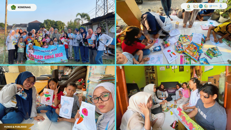 Mahasiswa KKN Kelompok 71 UIN Siber Syekh Nurjati Cirebon mendampingi anak-anak membaca pada program LITERASI-IN di Kelurahan Karyamulya.