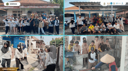 Mahasiswa KKN UIN Siber Syekh Nurjati Cirebon dan UIN SGD Bandung melaksanakan kerja bakti bersama warga di Desa Gebang Mekar.