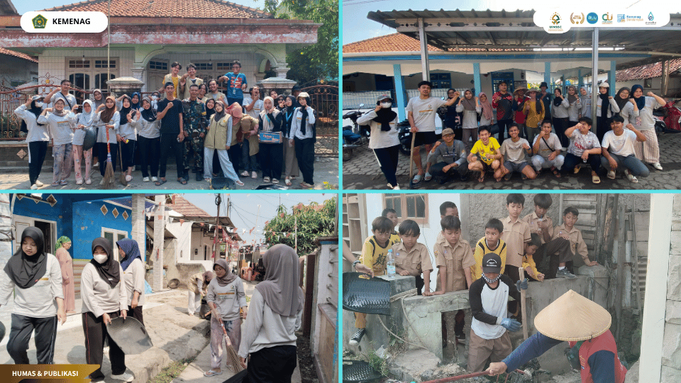 Mahasiswa KKN UIN Siber Syekh Nurjati Cirebon dan UIN SGD Bandung melaksanakan kerja bakti bersama warga di Desa Gebang Mekar.