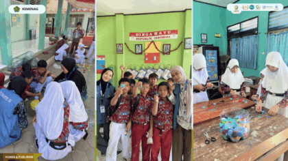 Siswa SDN 1 Kemlaka Gede membuat produk daur ulang sampah anorganik