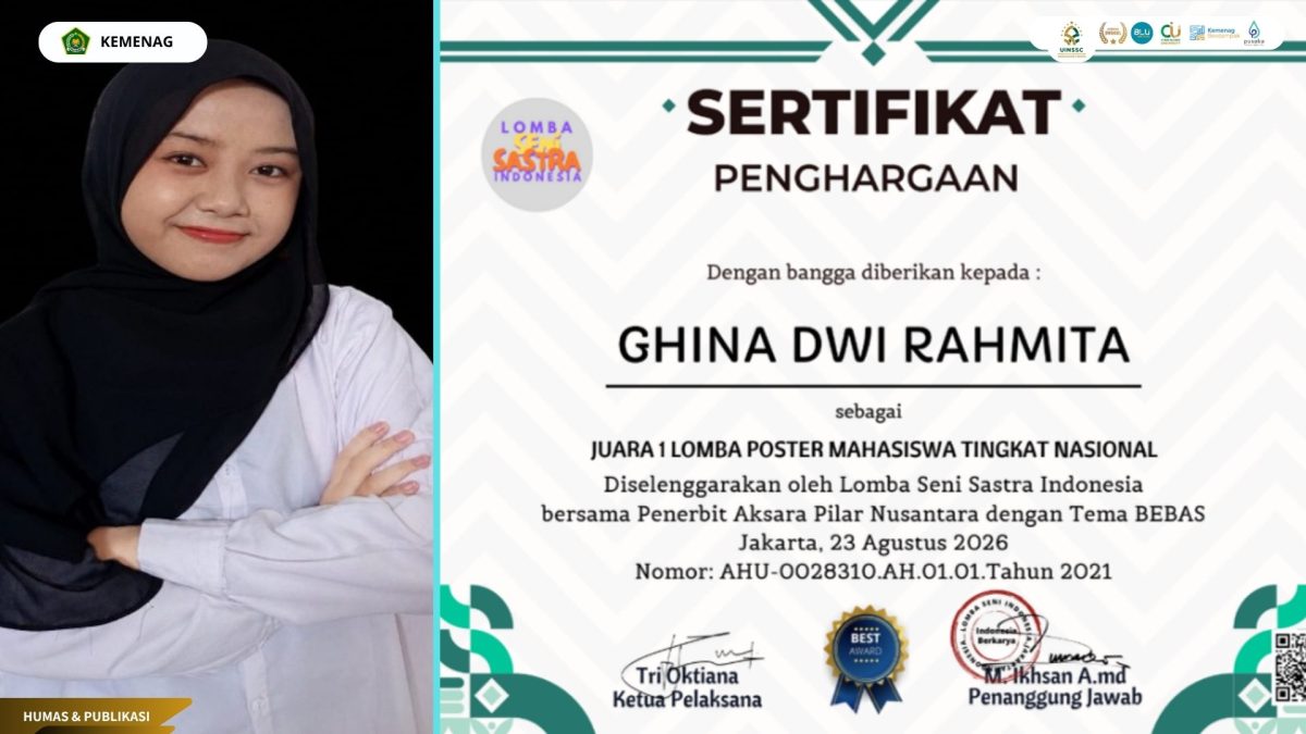 Ghina Dwi Rahmita Kembali Juara! Mahasiswa PBA UIN Siber Cirebon Raih Juara 1 Poster Nasional