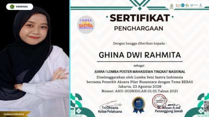 Ghina Dwi Rahmita Kembali Juara! Mahasiswa PBA UIN Siber Cirebon Raih Juara 1 Poster Nasional
