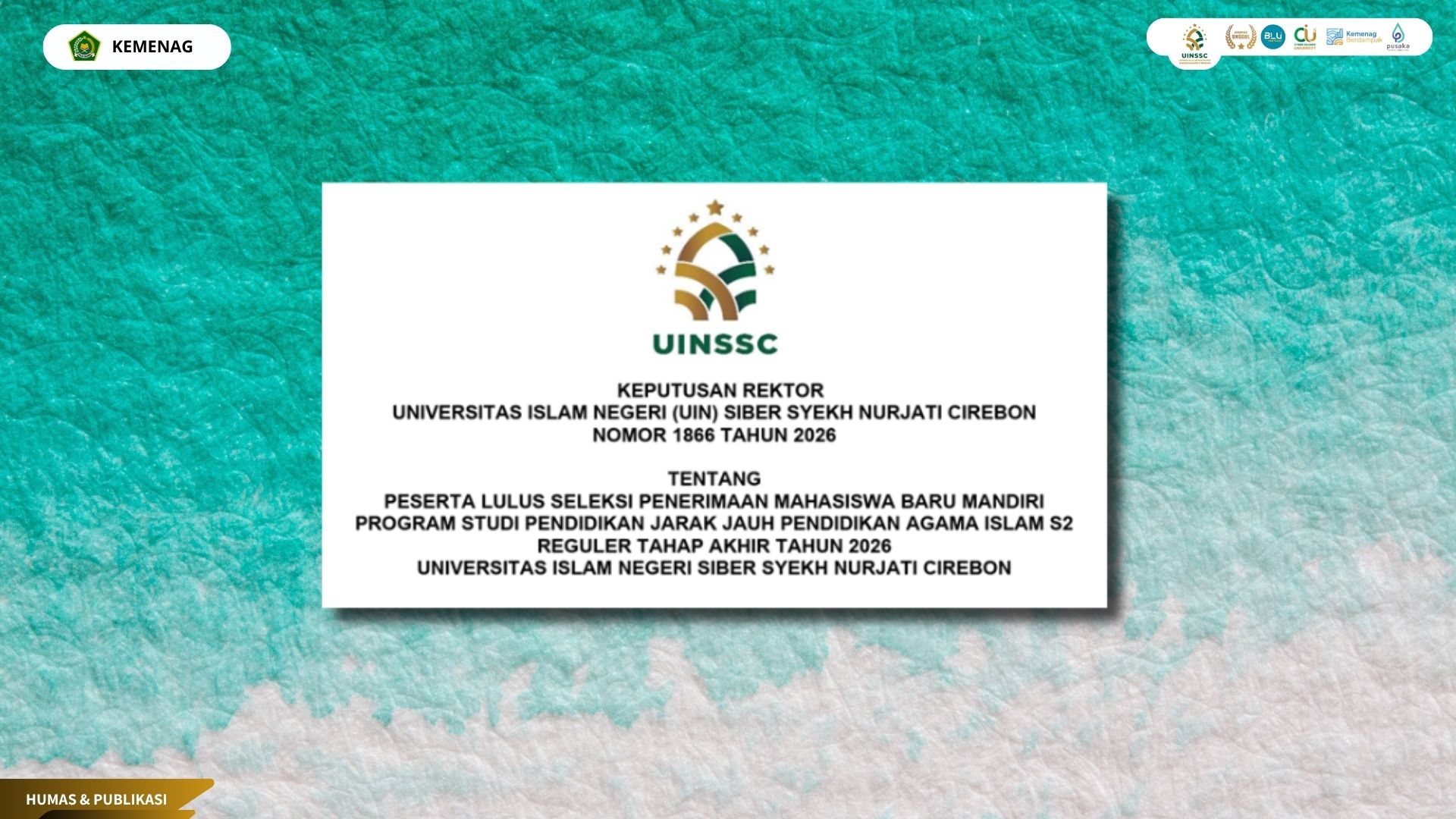 Pengumuman Kelulusan SPMB Prodi PJJ PAI S2 Tahun 2026