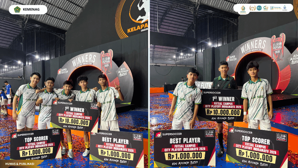 Tim futsal FEBI UIN Siber Syekh Nurjati Cirebon meraih Juara 1 Euro Futsal Championship City Playoff Indramayu 2026.