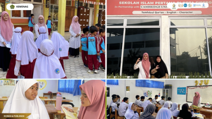 Mahasiswa PLP UIN Siber Cirebon mendampingi siswa CIS dalam kegiatan pembiasaan pagi.