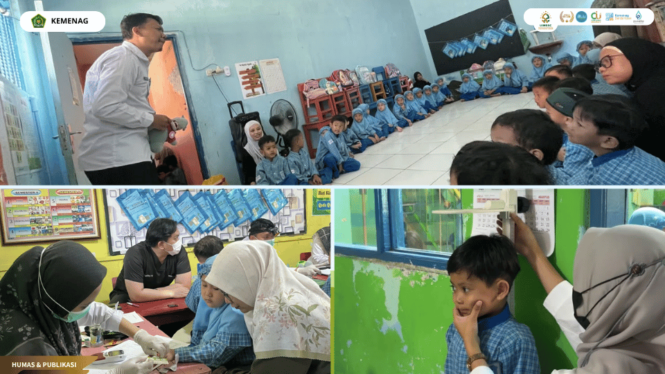 Mahasiswa PLP UIN Siber Cirebon mendampingi siswa RA Baiturrahim saat pemeriksaan Hb