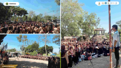 Mahasiswa PLP UIN Siber Cirebon mendampingi siswa SMPN 1 Gunung Jati dalam kegiatan perkemahan di Bumi Pancasila.