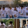 Mahasiswa PLP UIN Siber Cirebon mengikuti pembiasaan tadarus Al-Qur’an pagi di SMK Farmasi Muhammadiyah.