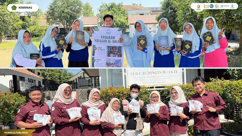 Mahasiswa PPL PMI UIN Siber Cirebon menyalurkan paket gizi kepada siswa SLB-C Beringin Bhakti.