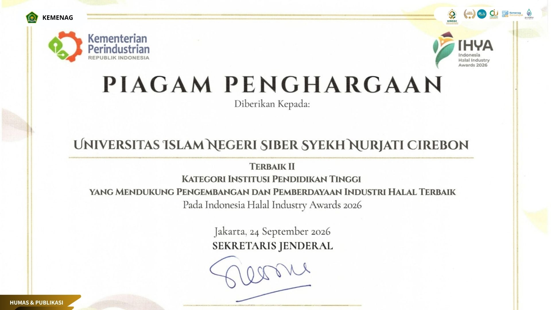 UIN Siber Cirebon Raih Terbaik II Indonesia Halal Industry Awards 2026