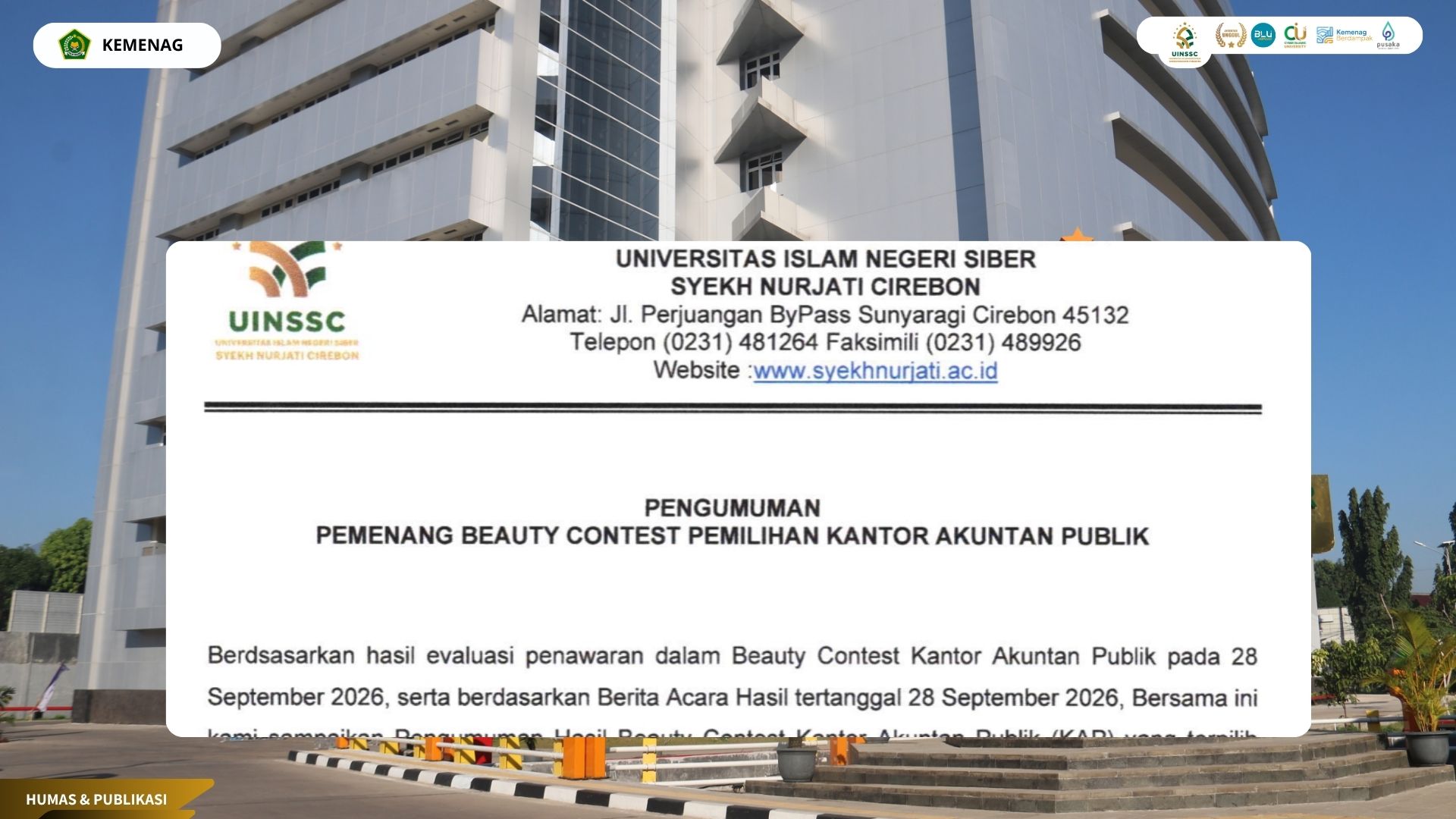 Pengumuman Pemenang Beauty Contest Pemilihan Kantor Akuntan Publik