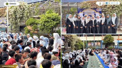 Mahasiswa PLP FITK UIN Siber Cirebon mengikuti pembacaan Al-Barzanji dalam peringatan Maulid Nabi di SMPN 1 Plered