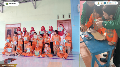 Mahasiswa PLP UIN Siber Cirebon mendampingi anak RA An-Nawaa 2 membuat batik sederhana