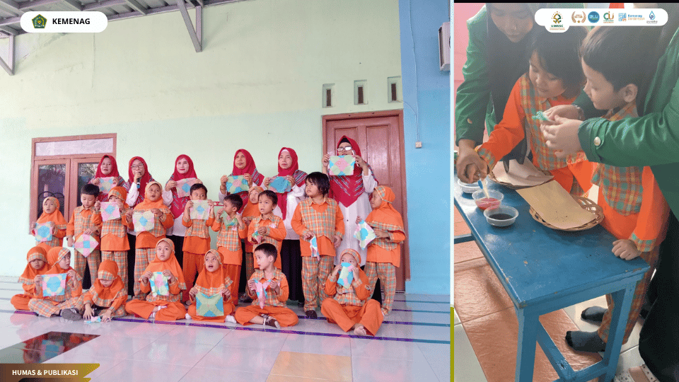 Mahasiswa PLP UIN Siber Cirebon mendampingi anak RA An-Nawaa 2 membuat batik sederhana