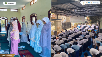 Mahasiswa PLP UIN Siber Cirebon mengikuti kegiatan SERDADU atau salat dhuha bersama peserta didik SMPN 1 Lemahabang.