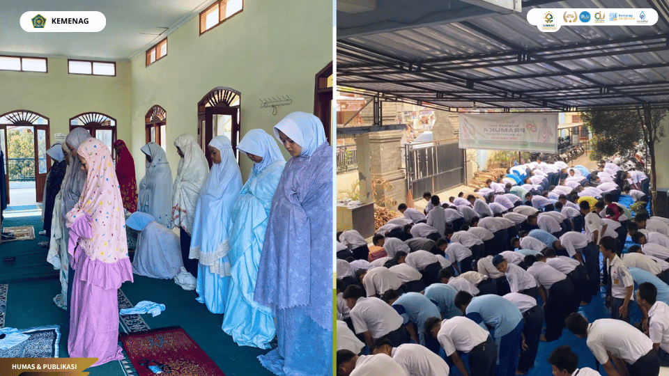 Mahasiswa PLP UIN Siber Cirebon mengikuti kegiatan SERDADU atau salat dhuha bersama peserta didik SMPN 1 Lemahabang.