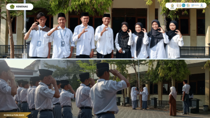 Mahasiswa PLP UIN Siber Cirebon mengikuti upacara bendera di MA Nusantara Arjawinangun