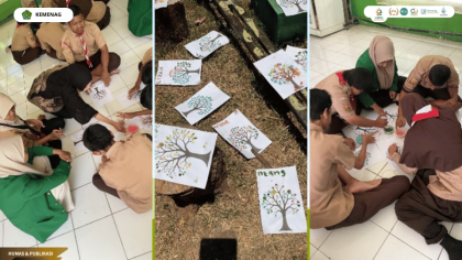 Mahasiswa PPL UIN Siber Cirebon mendampingi siswa SLB C Pancaran Kasih dalam kegiatan kreatif Cap Hebat.